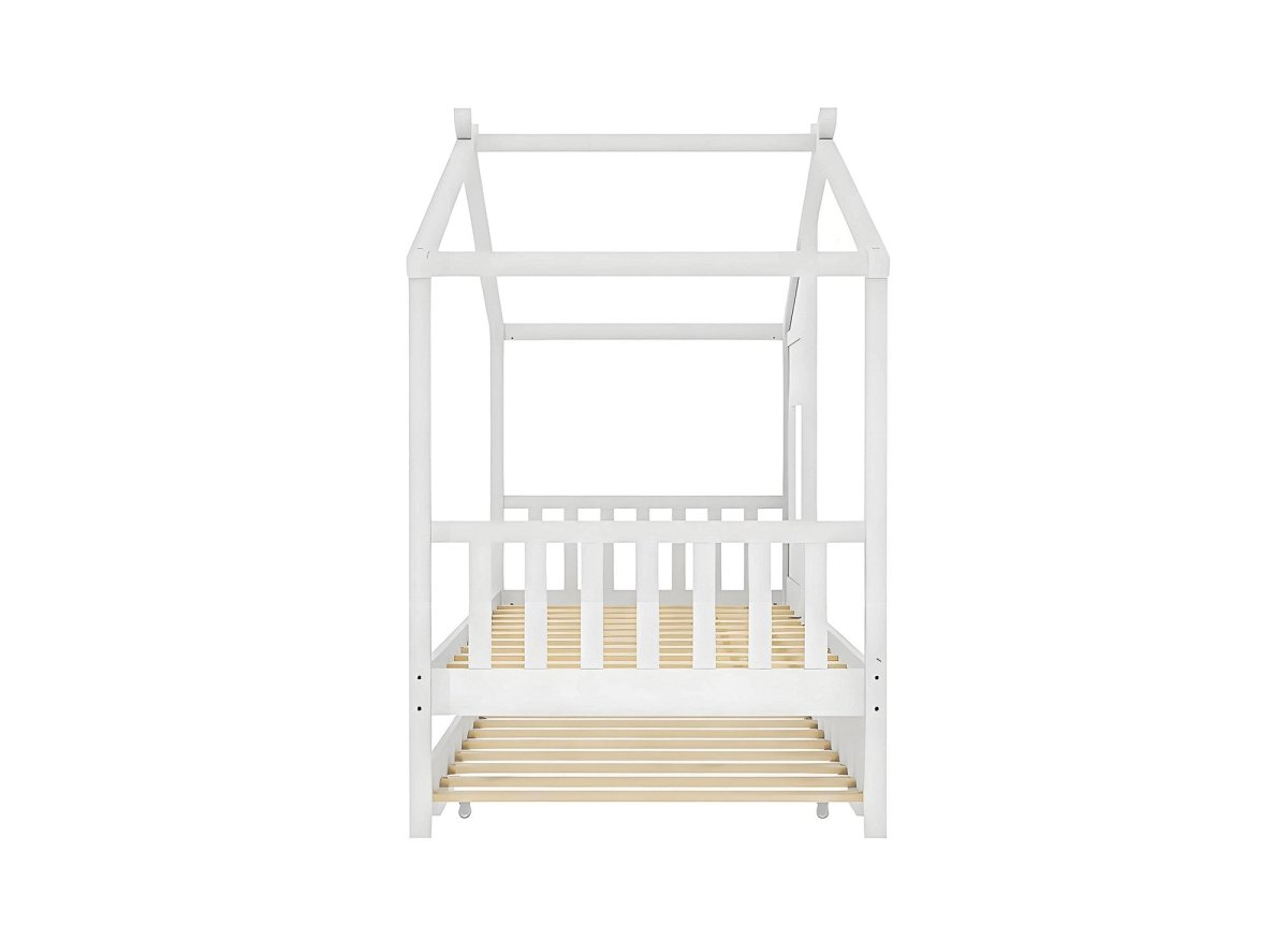 Lit gigogne cabane en bois blanc 90 x 190 cm MILIO - DécoInParis