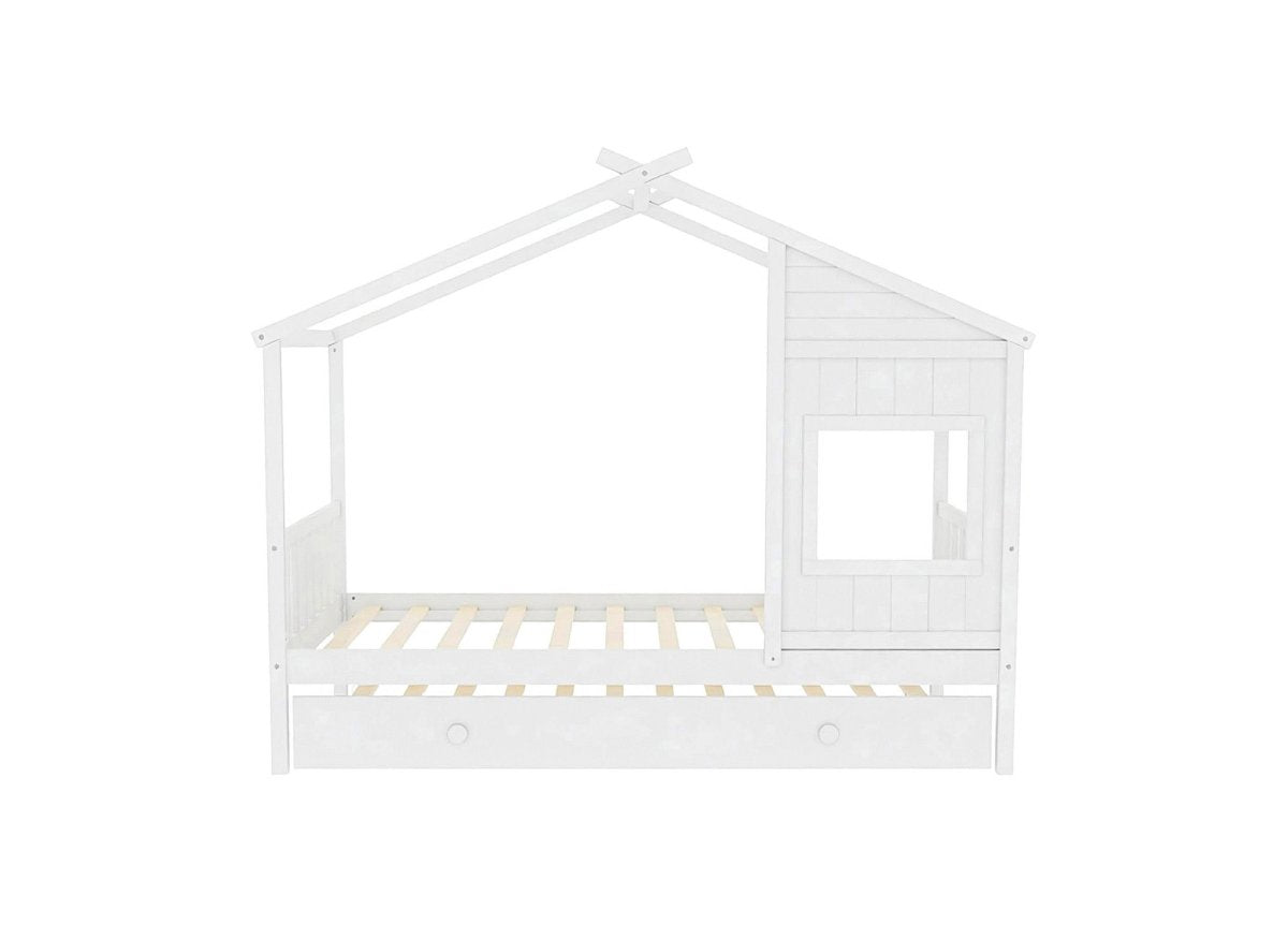 Lit gigogne cabane en bois blanc 90 x 190 cm MILIO - DécoInParis