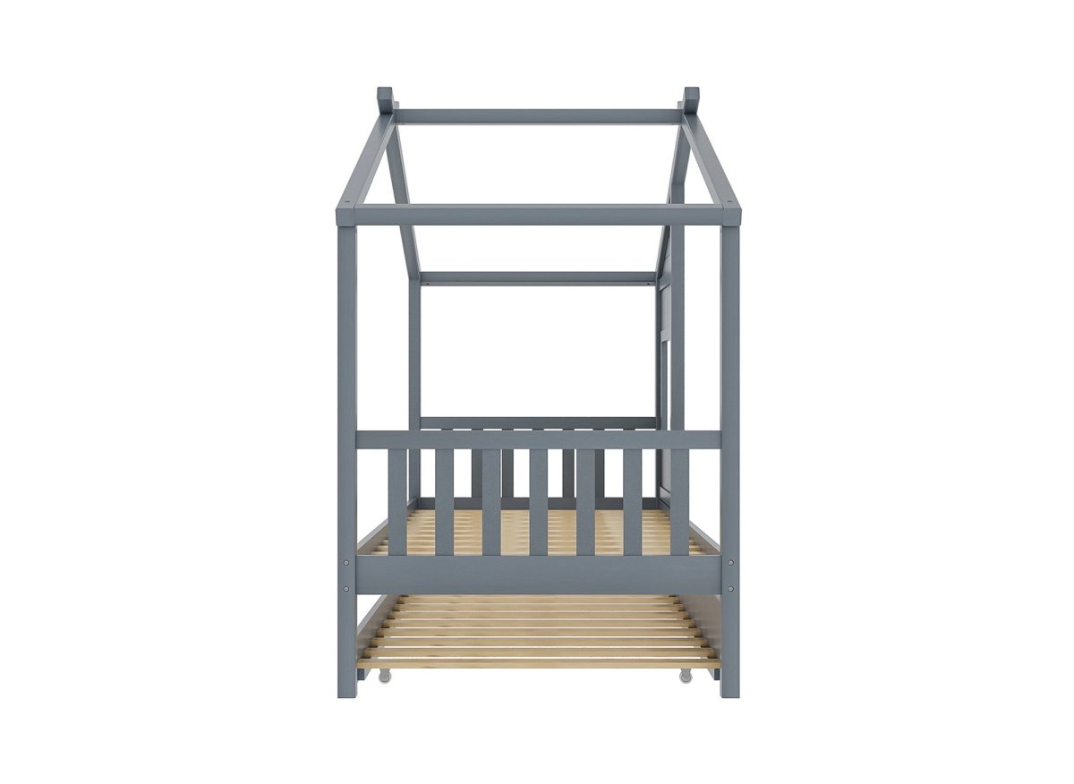 Lit gigogne cabane en bois gris 90 x 190 cm MILIO - DécoInParis