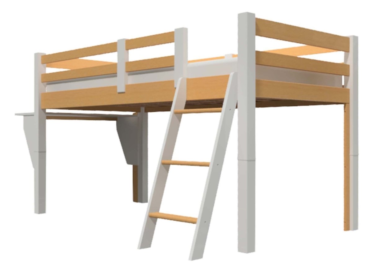 Lit mezzanine mi - hauteur 90 x 190 cm en bois et blanc ARMAND - DécoInParis