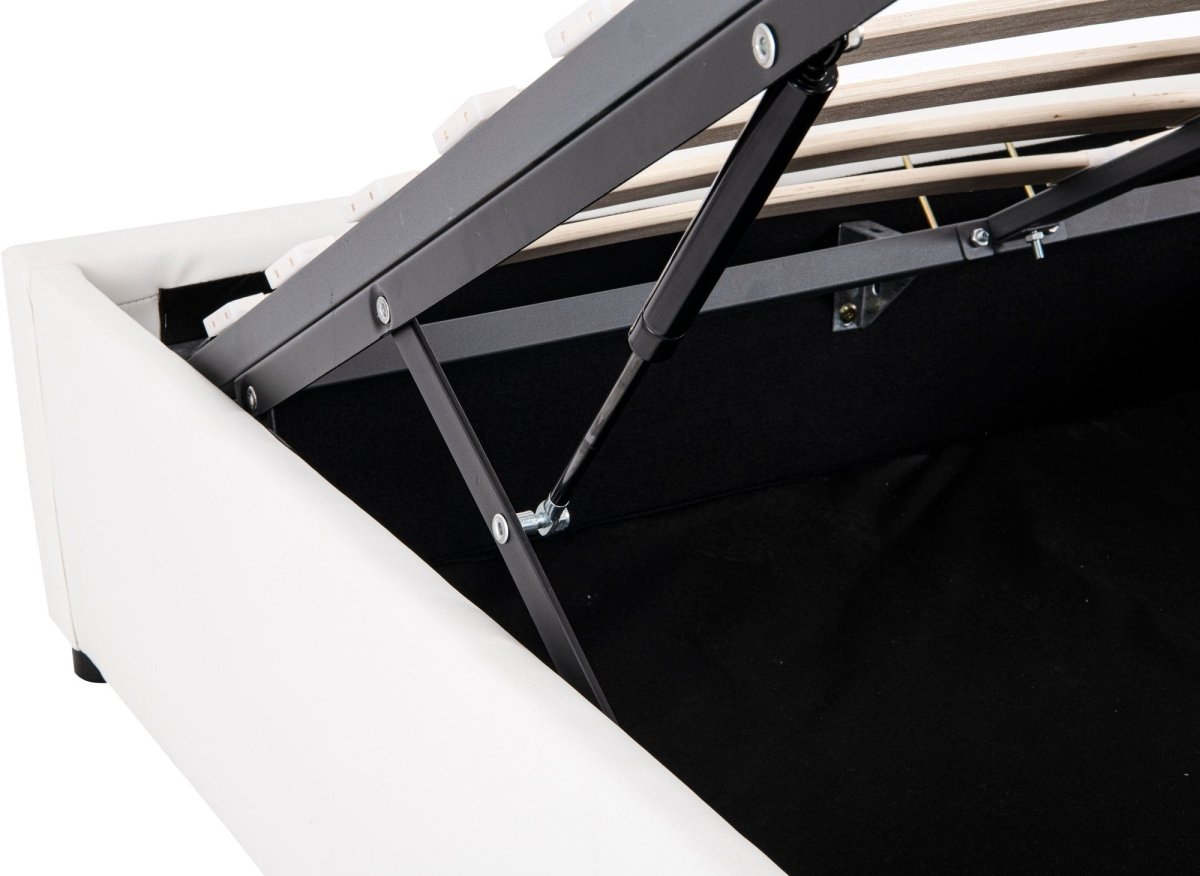 Lit sommier relevable avec coffre en simili cuir blanc 180x200 cm LIZBAN - DécoInParis