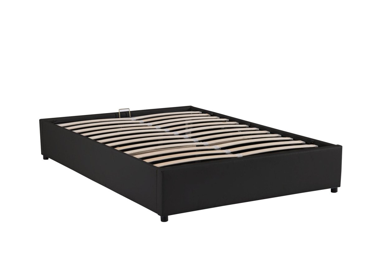 Lit sommier relevable avec coffre en simili cuir noir 160x200 cm LIZBAN - DécoInParis