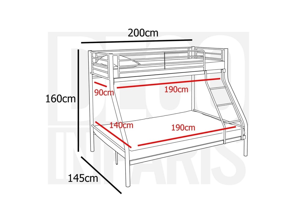 Lit superposé 3 places en métal blanc 90 x 190 cm et 140 x 190 cm TRINITY - DécoInParis