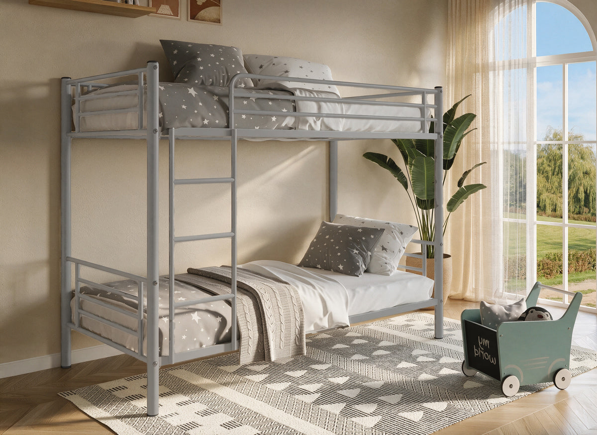 Lit superposé TWINS en métal gris 90 X 190 cm + sommiers