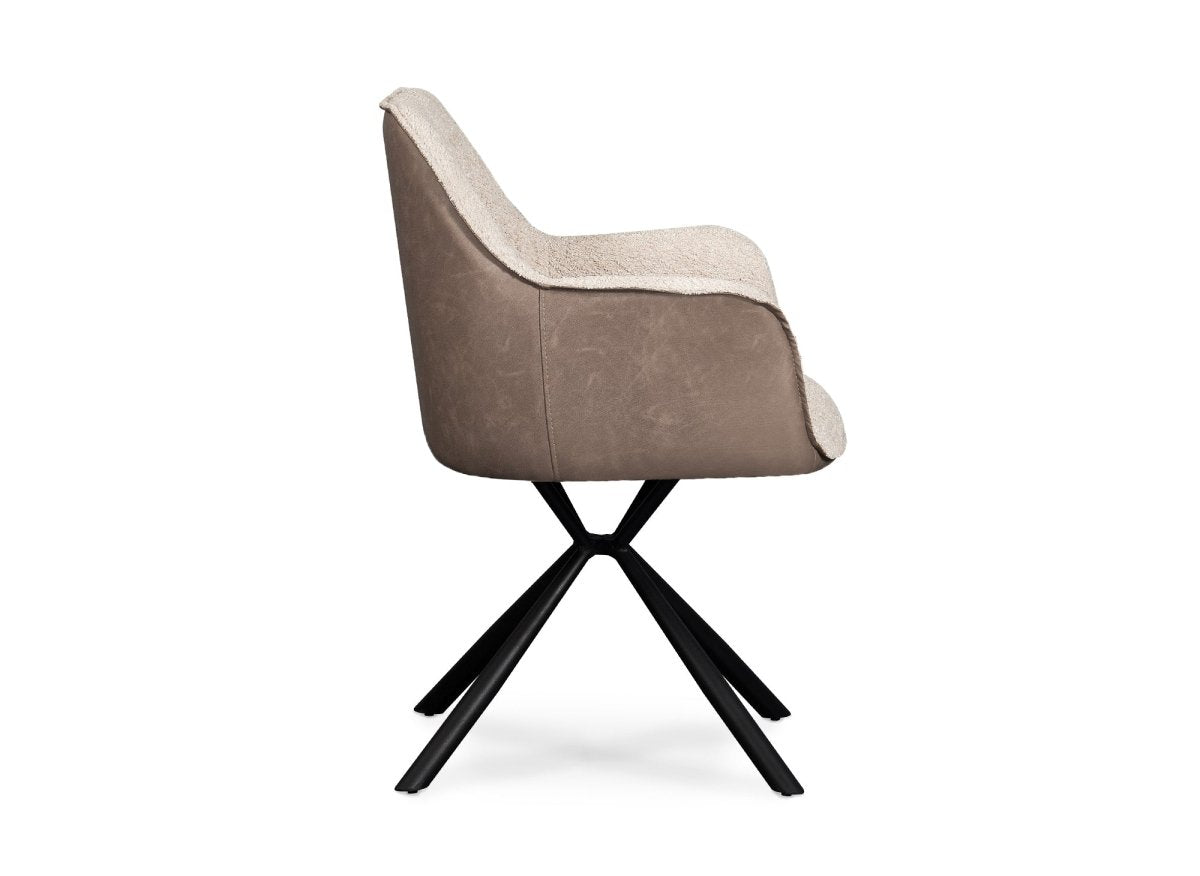 Lot de 2 chaises avec accoudoir en tissu bouclette beige et simili cuir marron PIRO - DécoInParis