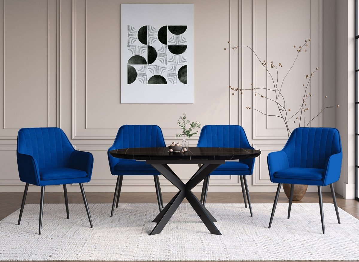 Lot de 2 chaises avec accoudoirs en velours bleu pieds noirs EDWIGE - DécoInParis