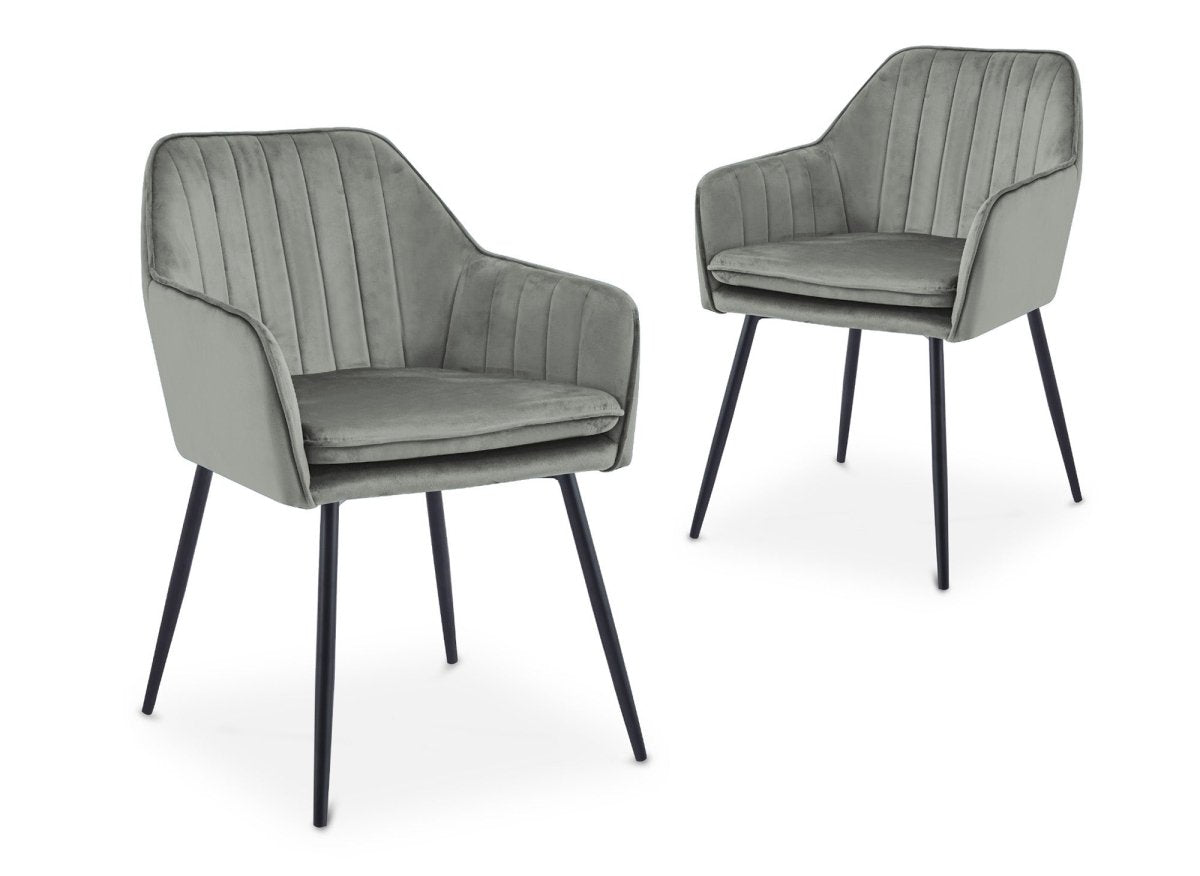 Lot de 2 chaises avec accoudoirs en velours gris pieds noirs EDWIGE - DécoInParis