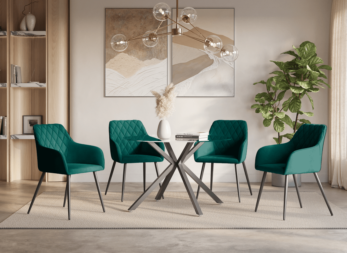 Lot de 2 chaises avec accoudoirs en velours vert KANA - DécoInParis