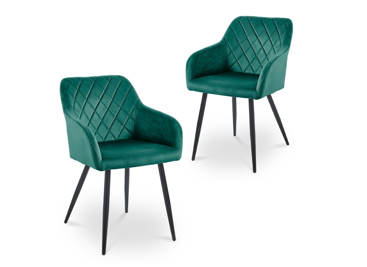 Lot de 2 chaises avec accoudoirs en velours vert KANA - DécoInParis