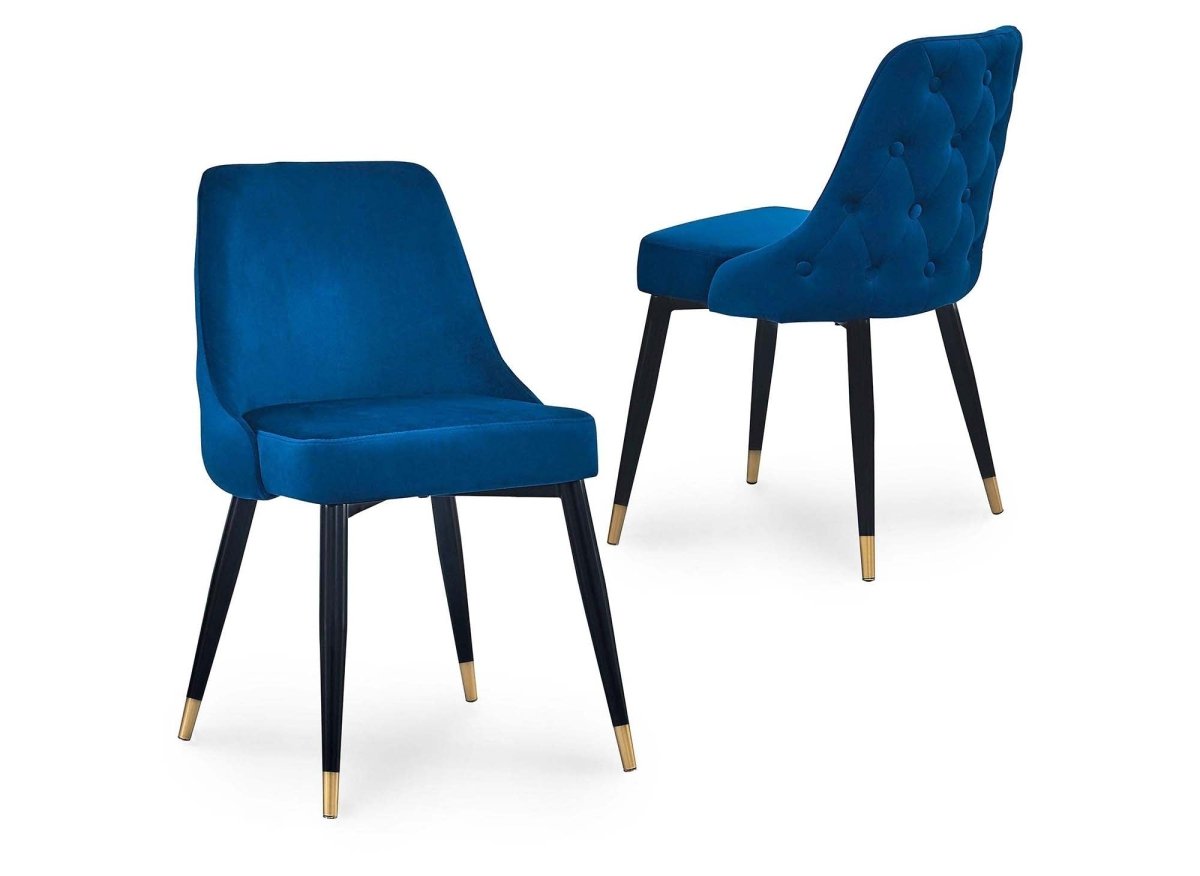 Lot de 2 chaises capitonnées en velours bleu DORINA - DécoInParis