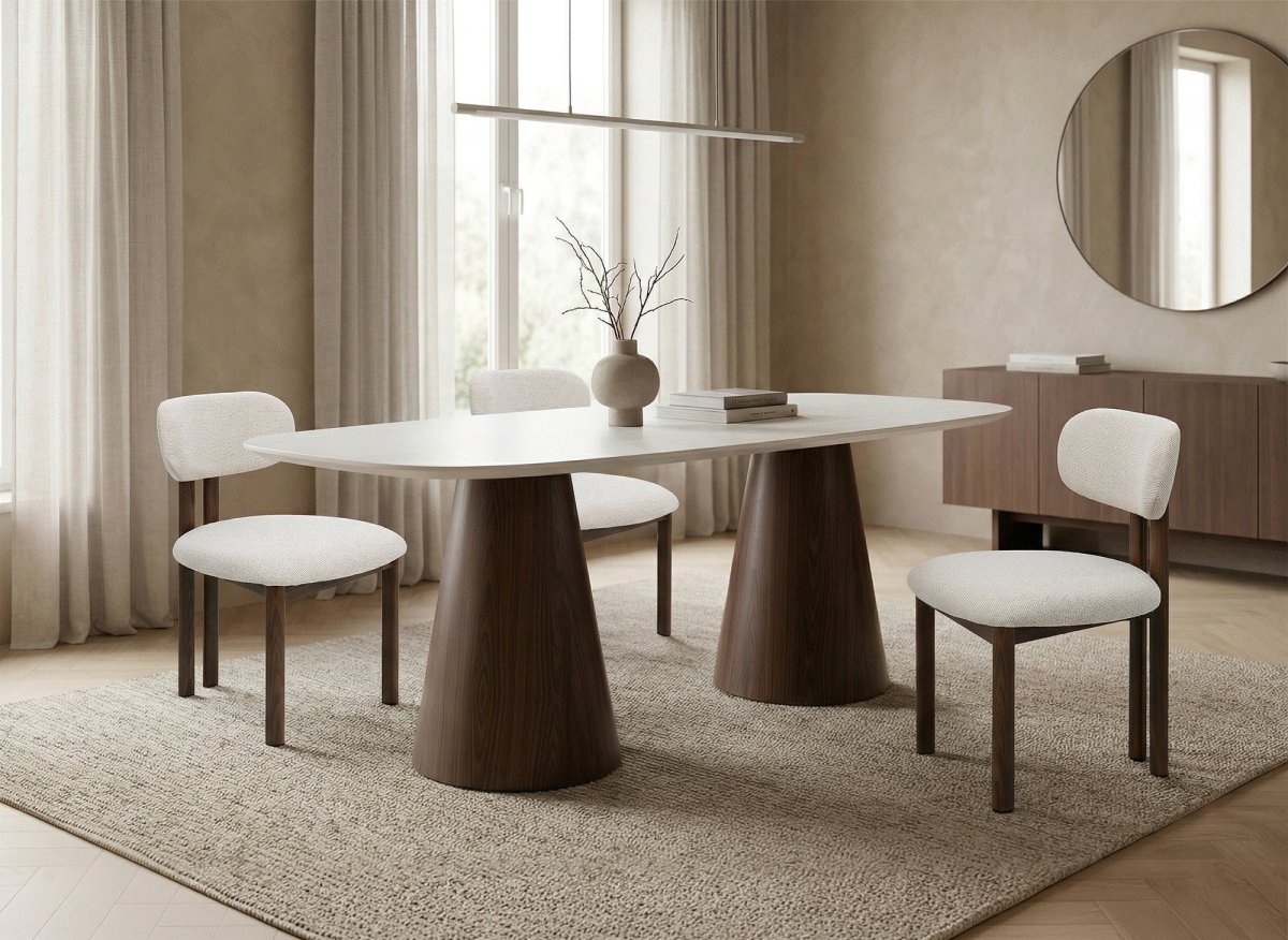 Lot de 2 chaises en tissu texturé écru pieds en métal marron LEONA - DécoInParis