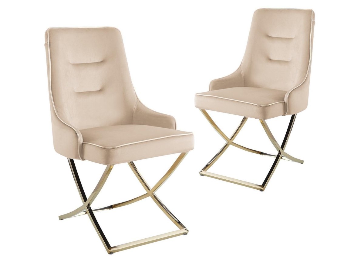 Lot de 2 chaises en velours beige pieds en métal doré LEXA - DécoInParis