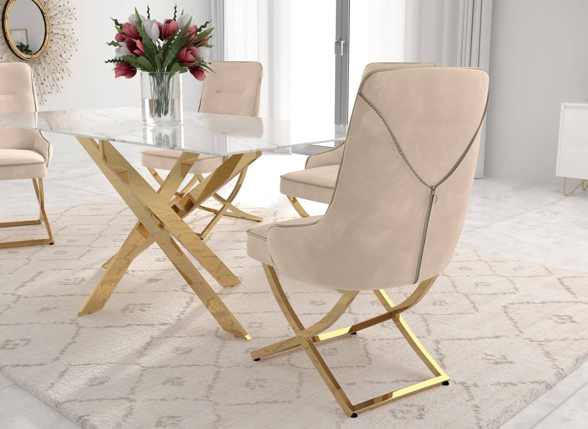 Lot de 2 chaises en velours beige pieds en métal doré LEXA - DécoInParis