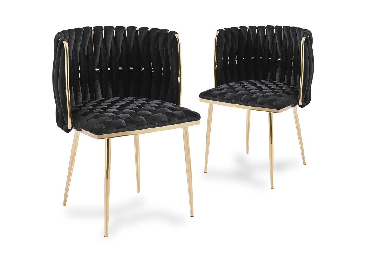 Lot de 2 chaises en velours noir pieds en métal doré POLO - DécoInParis
