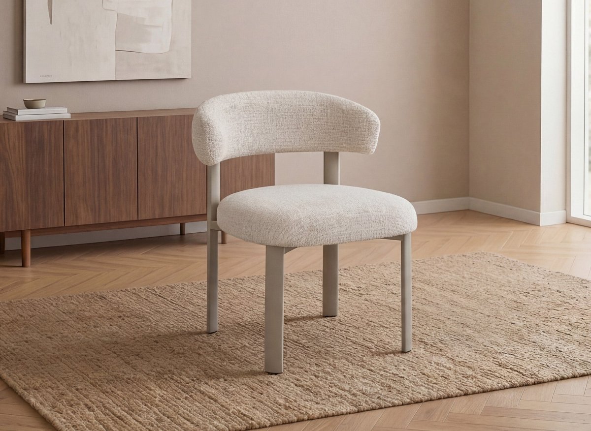 Lot de 2 chaises en velours tissé écru pieds en métal gris LOUISA - DécoInParis