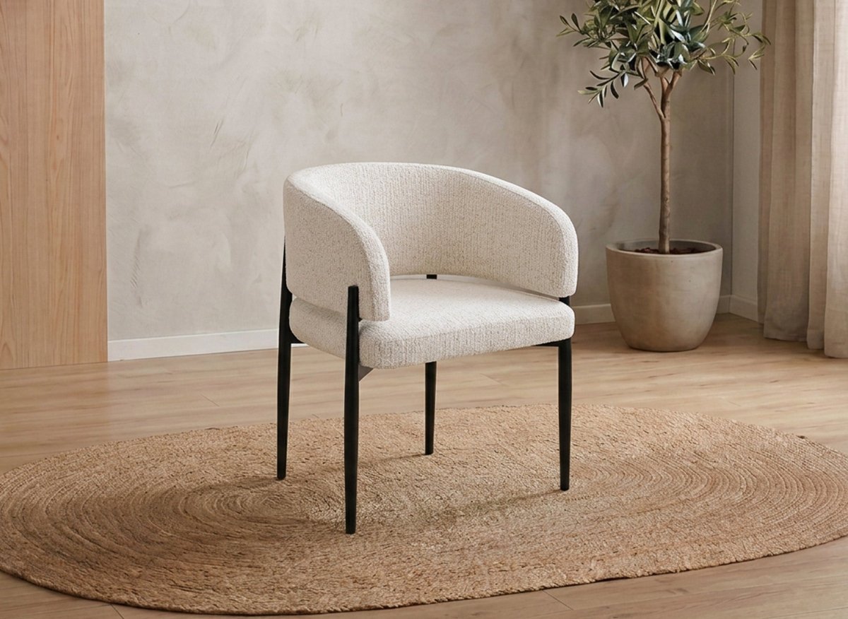 Lot de 2 chaises en velours tissé écru pieds en métal noir DIANA - DécoInParis