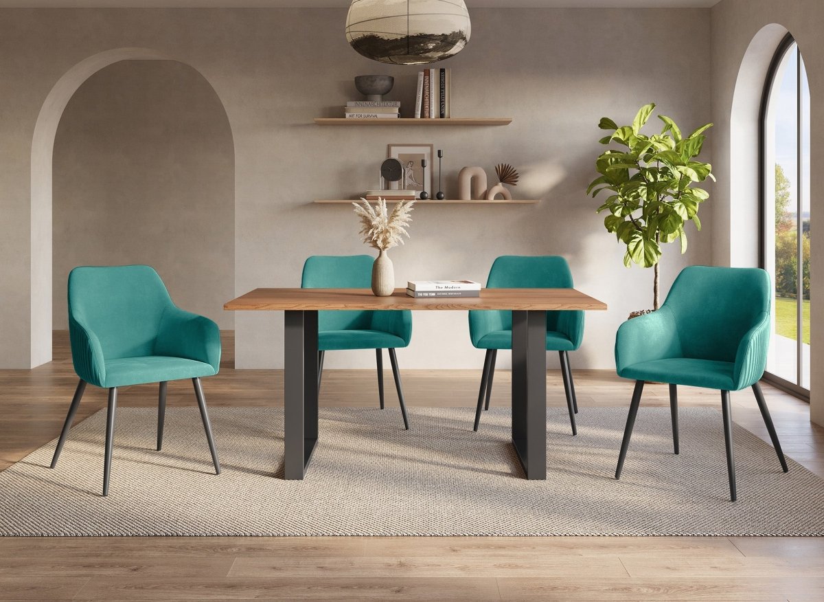 Lot de 2 chaises en velours vert pieds en métal noir DEVOR - DécoInParis