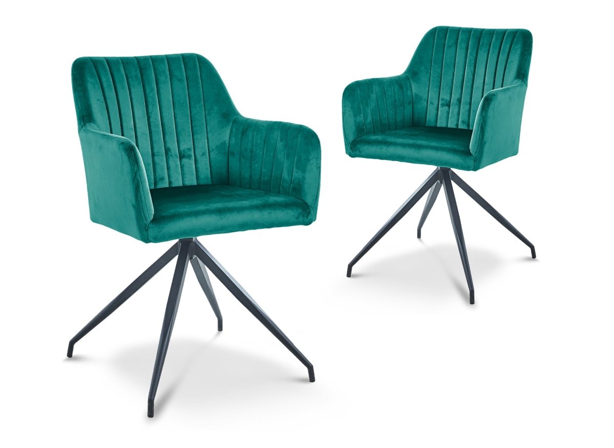 Lot de 2 chaises en velours vert pieds en métal noir RATUS - DécoInParis