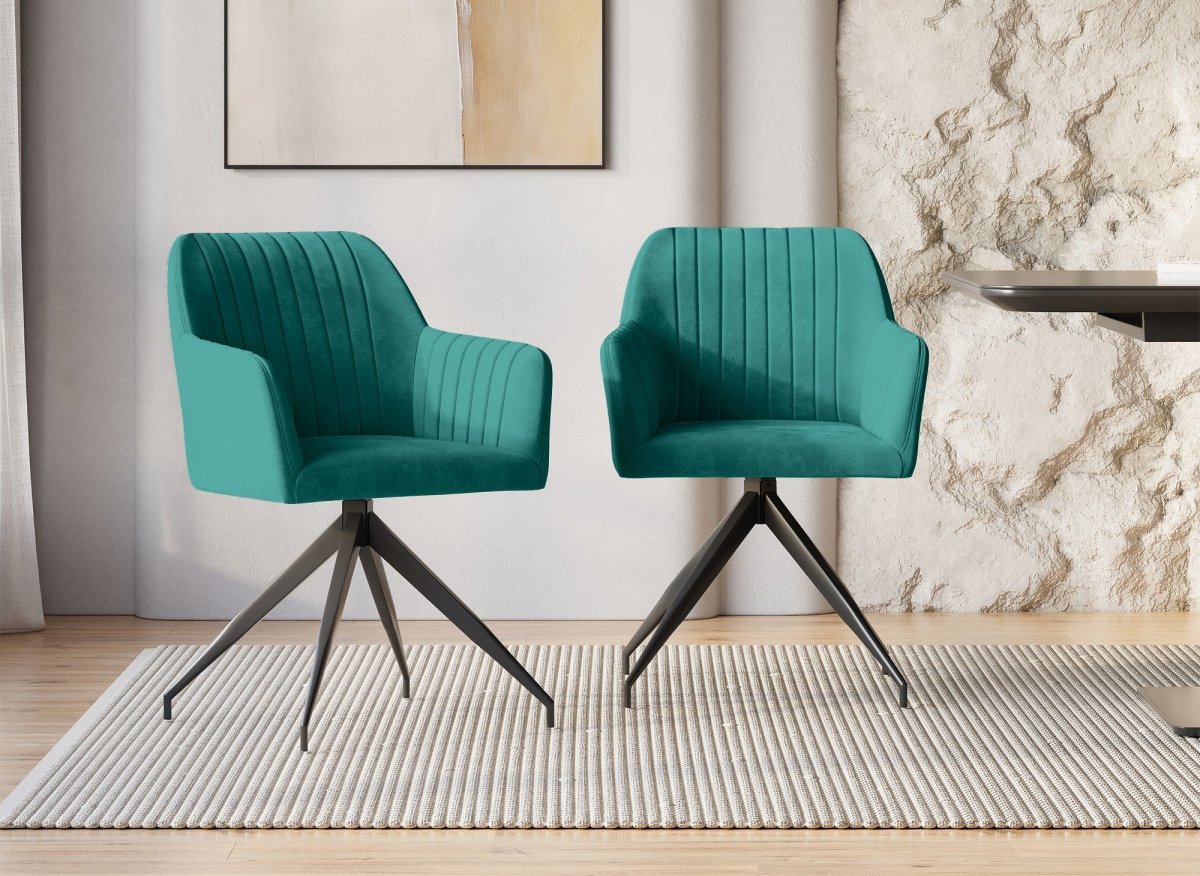 Lot de 2 chaises en velours vert pieds en métal noir RATUS - DécoInParis