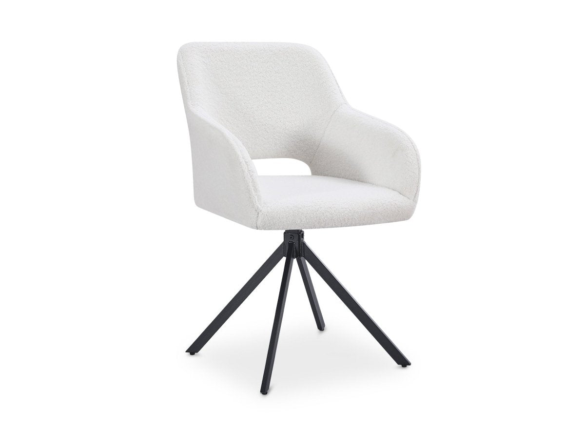 Lot de 2 chaises pivotantes design en tissu bouclette blanc écru CIEL - DécoInParis