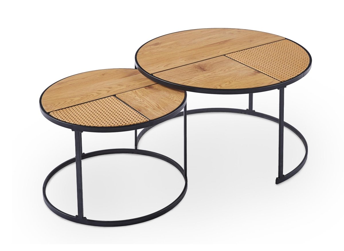 Lot de 2 tables basses gigognes rondes effet rotin JOTA - DécoInParis