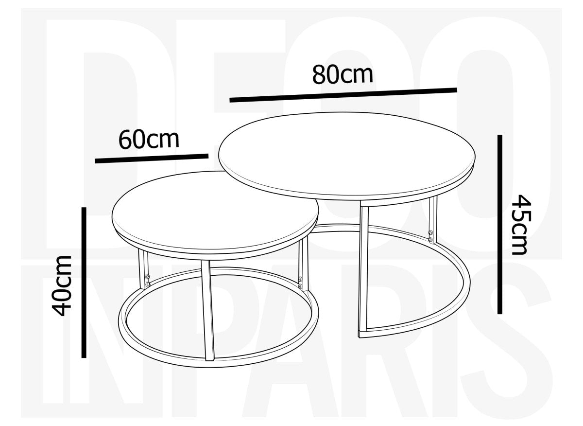 Lot de 2 tables basses rondes gigognes effet marbre DORINE - DécoInParis