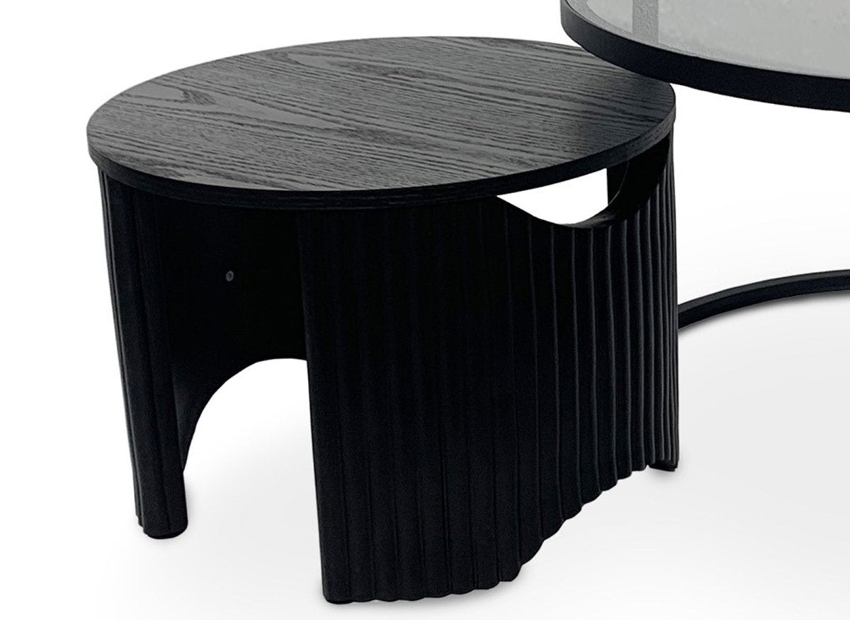 Lot de 2 tables basses rondes gigognes en verre et bois noir TAYRON - DécoInParis