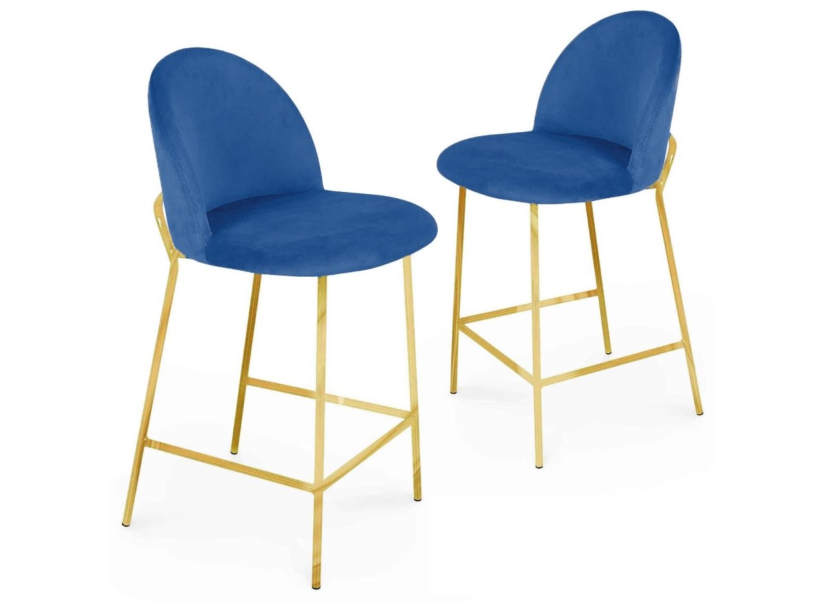 Lot de 2 tabourets de bar design en velours bleu ARABEL - DécoInParis