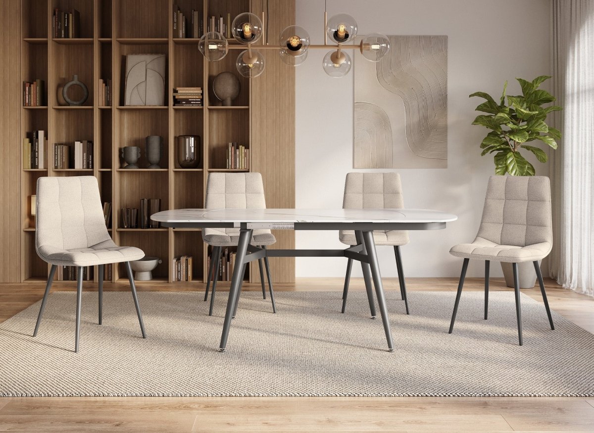 Lot de 4 chaises en tissu beige capitonné JEREMI - DécoInParis
