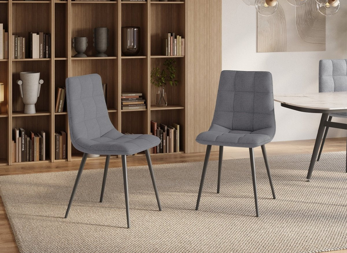 Lot de 4 chaises en tissu gris capitonné JEREMI - DécoInParis
