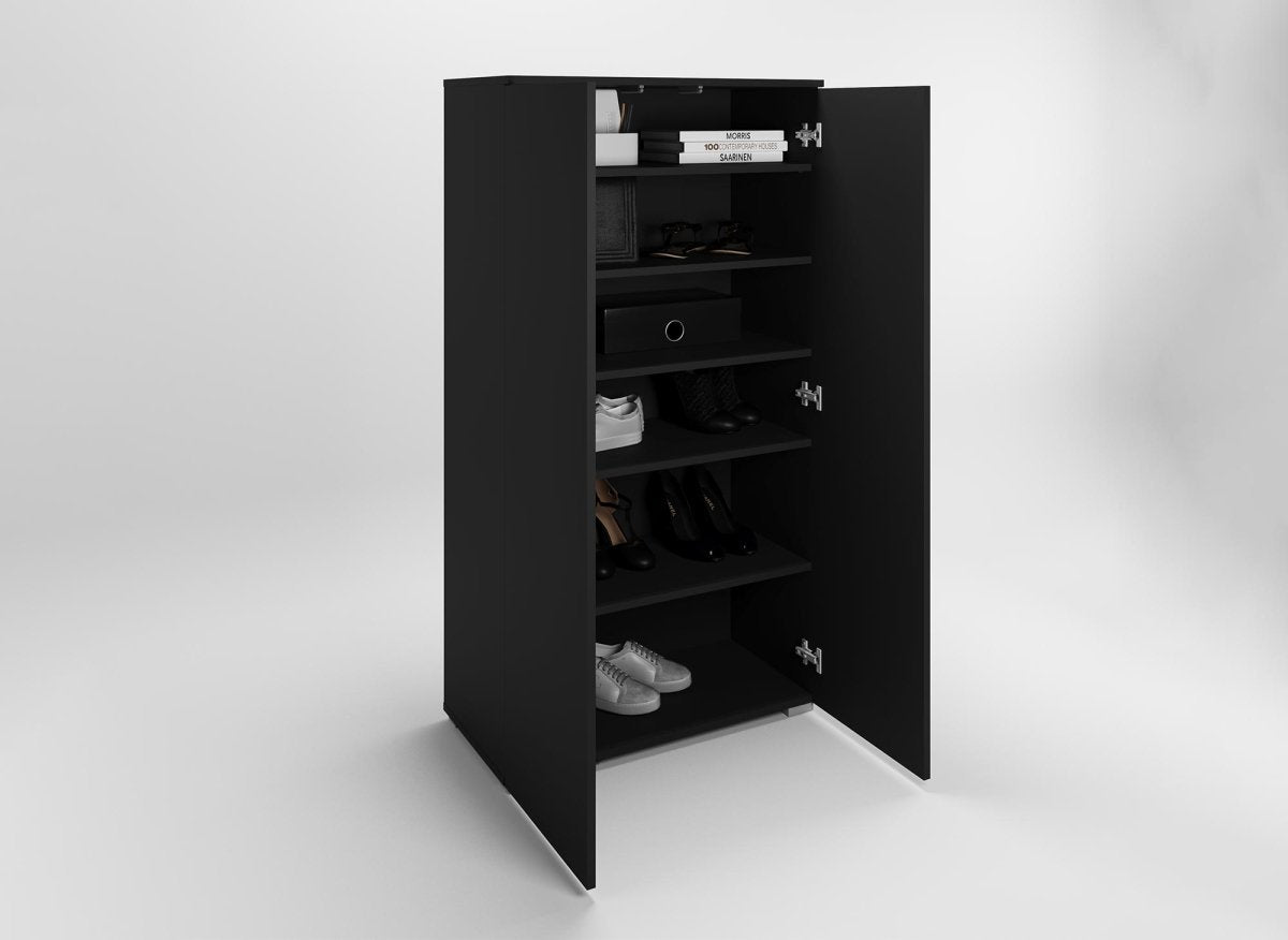 Meuble à chaussures 2 portes et 6 tiroirs noir BAKI - DécoInParis