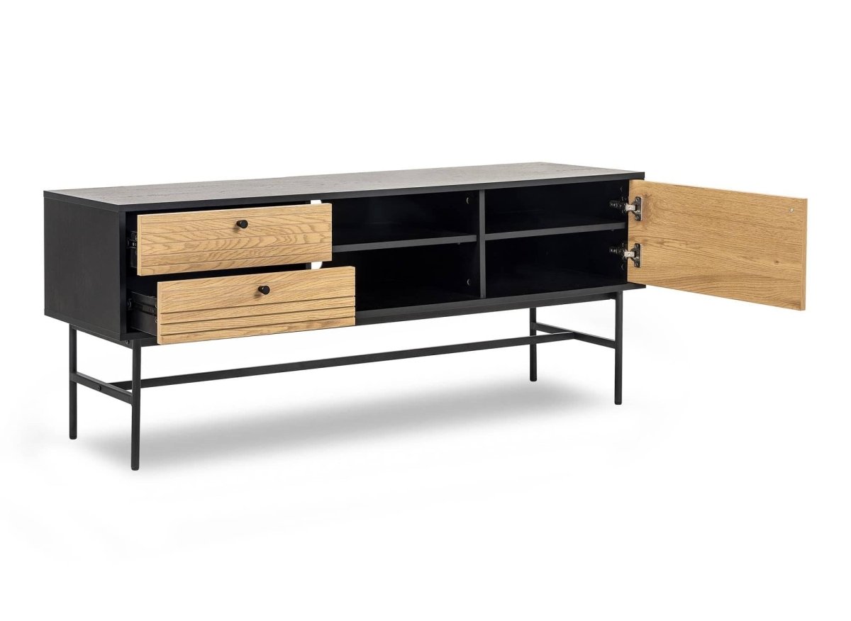 Meuble TV avec 2 tiroirs et 1 porte en bois et métal noir DARYL - DécoInParis