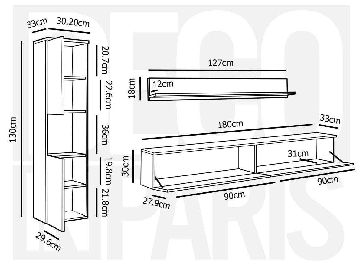 Meuble TV contemporain chêne avec LED - ELIOTE - DécoInParis