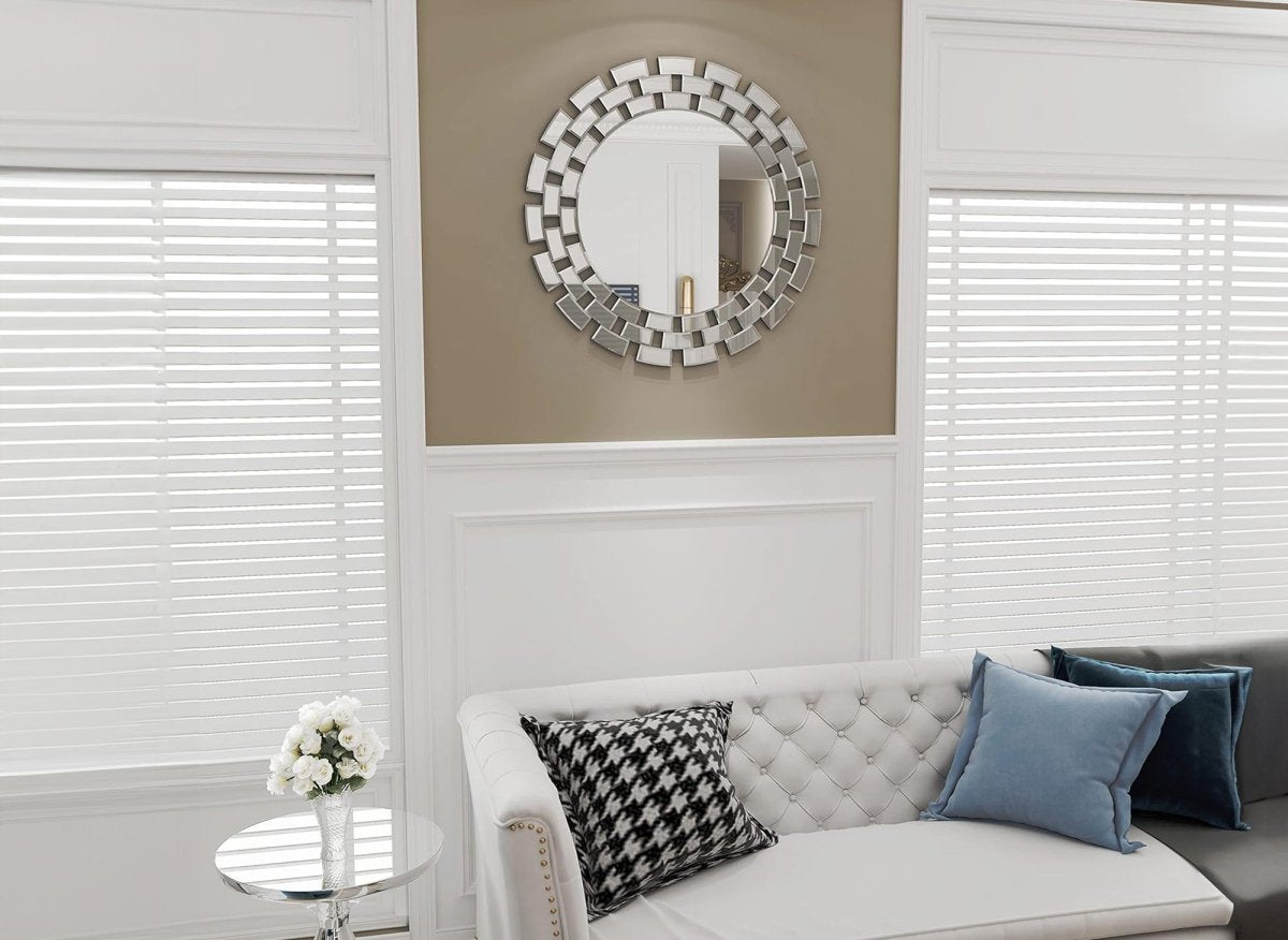 Miroir mural rond argenté 90 cm ALBA - DécoInParis