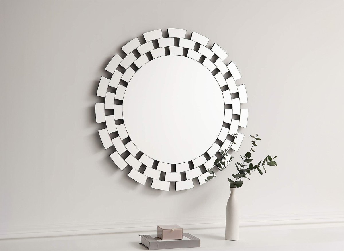 Miroir mural rond argenté 90 cm ALBA - DécoInParis