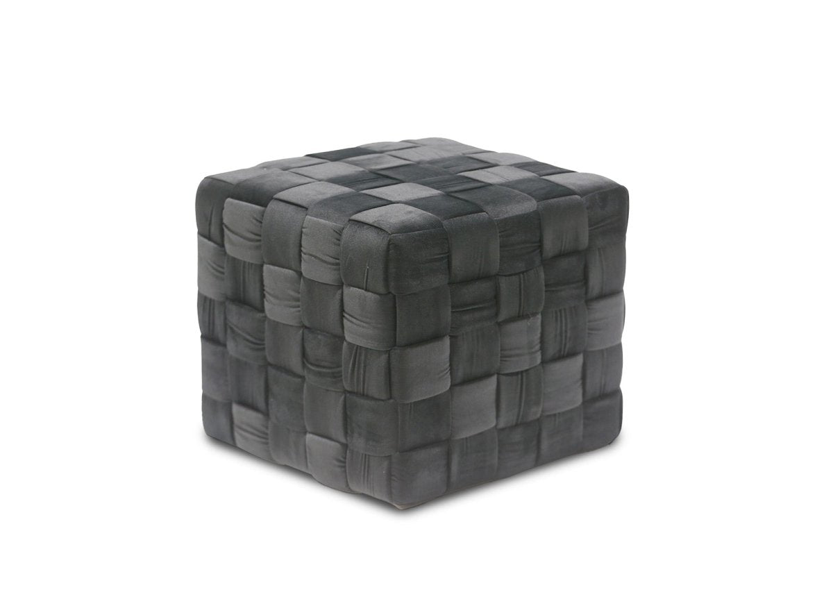 Pouf carré en velours gris tressé MALEK - DécoInParis
