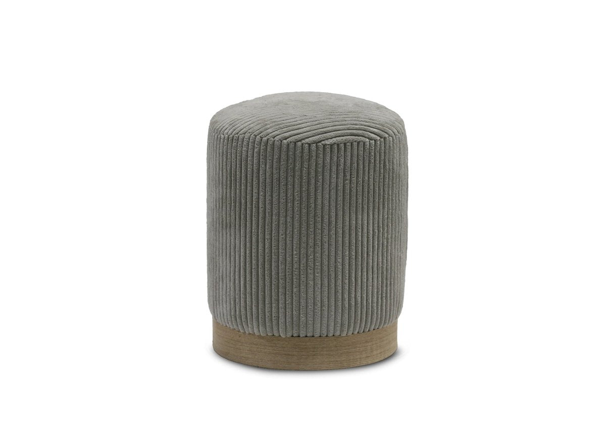 Pouf design en velours côtelé gris et bois ROY - DécoInParis