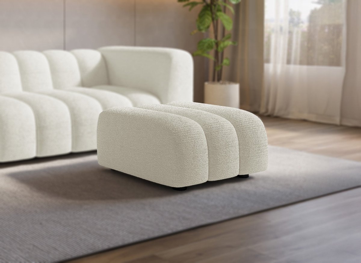 Pouf en tissu bouclette écru AELIS - DécoInParis