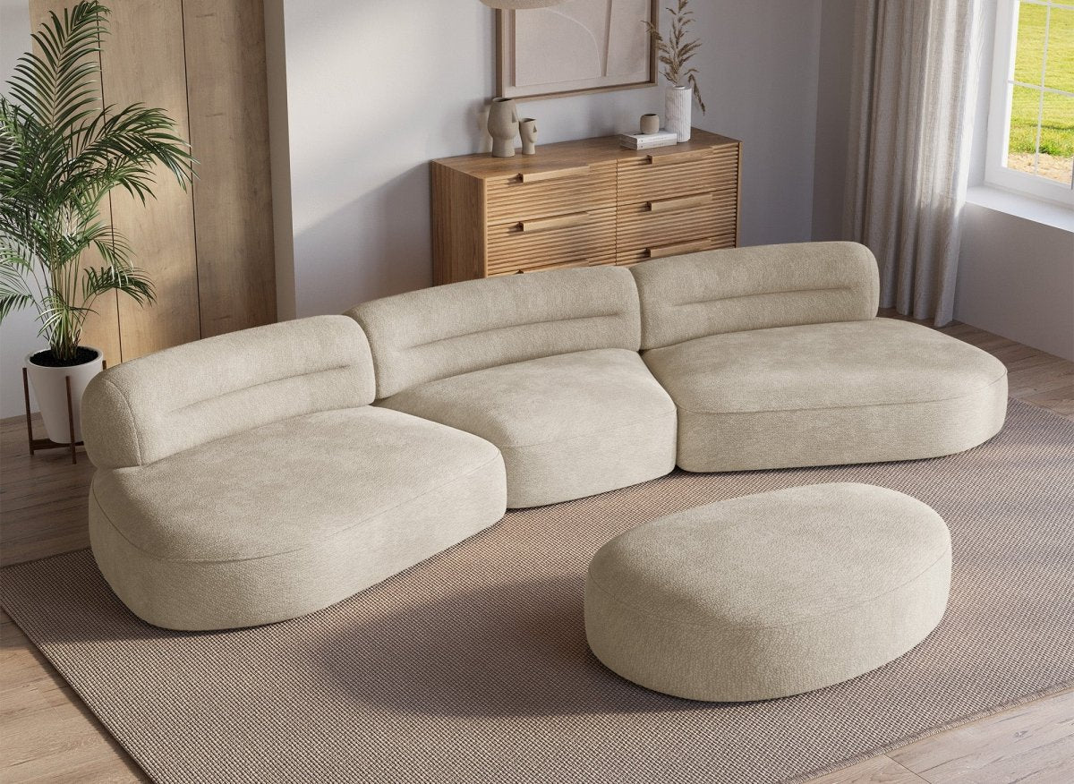 Pouf en velours tissé beige IMENIA - DécoInParis