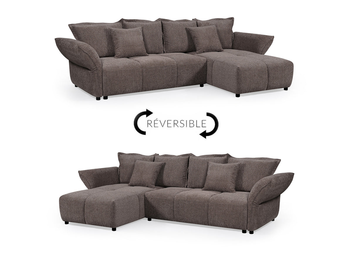 Sofá esquinero convertible reversible en terciopelo tejido marrón BELINE