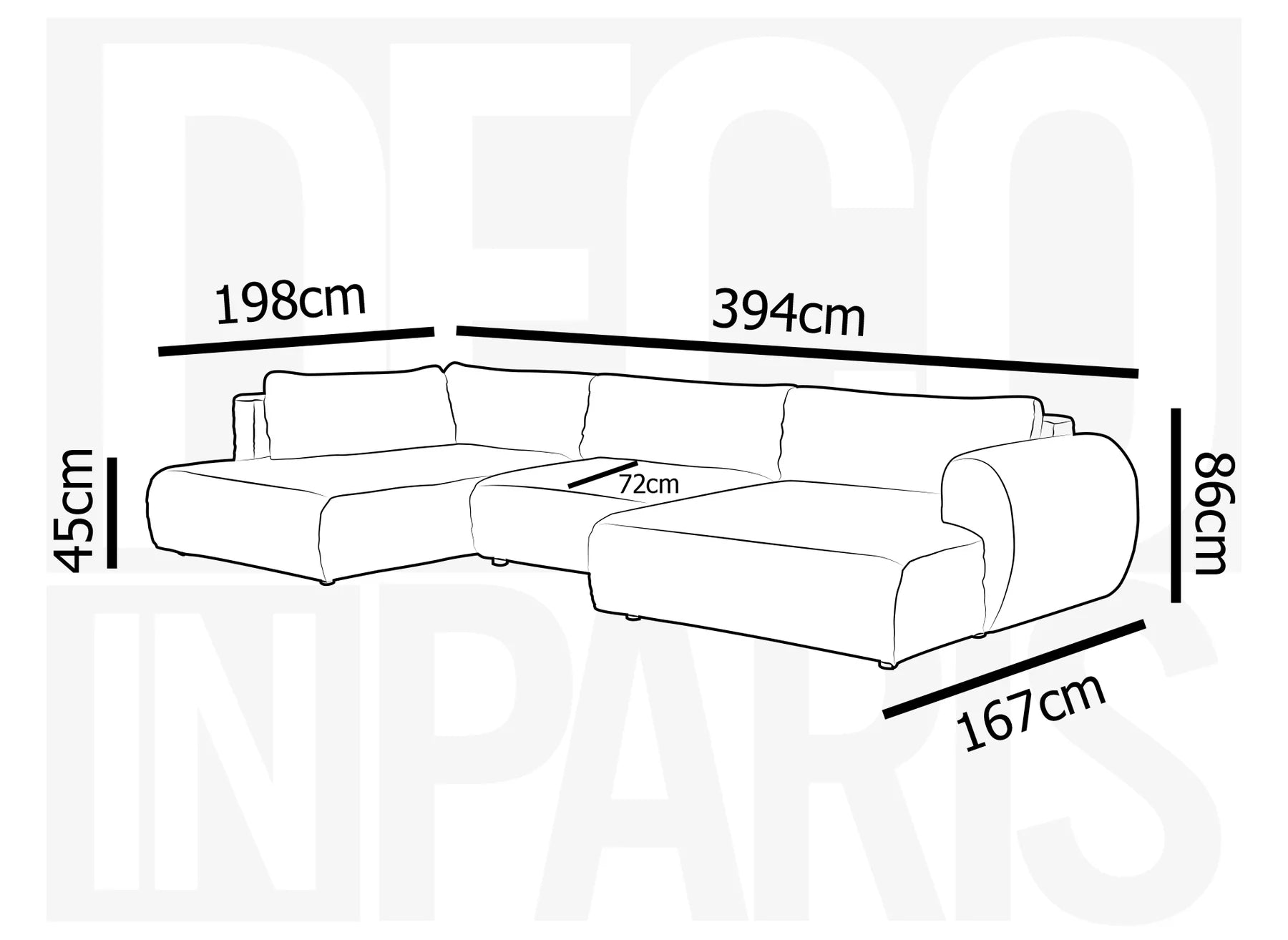 Sofá cama panorámico convertible TILDA con almacenaje en terciopelo gris pana - Esquina izquierda
