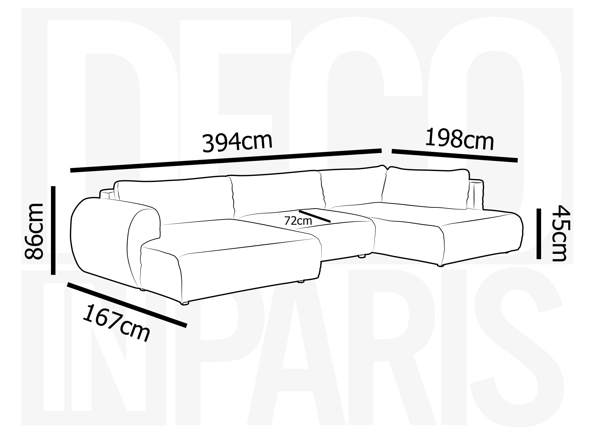Sofá cama panorámico convertible TILDA con almacenaje en terciopelo de pana color topo - Esquina derecha
