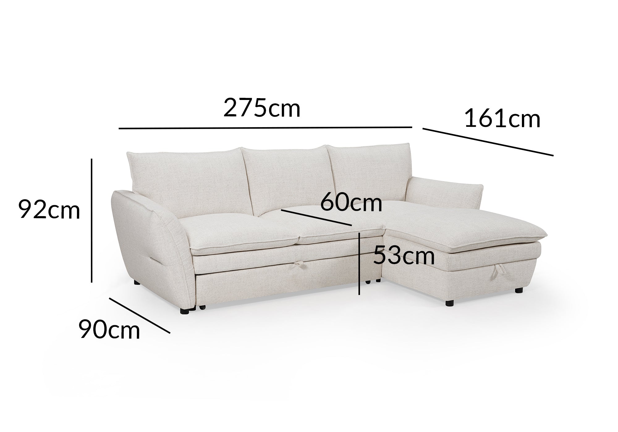 Sofá esquinero convertible con cómoda en tejido beige CAPUCINE - Ángulo recto