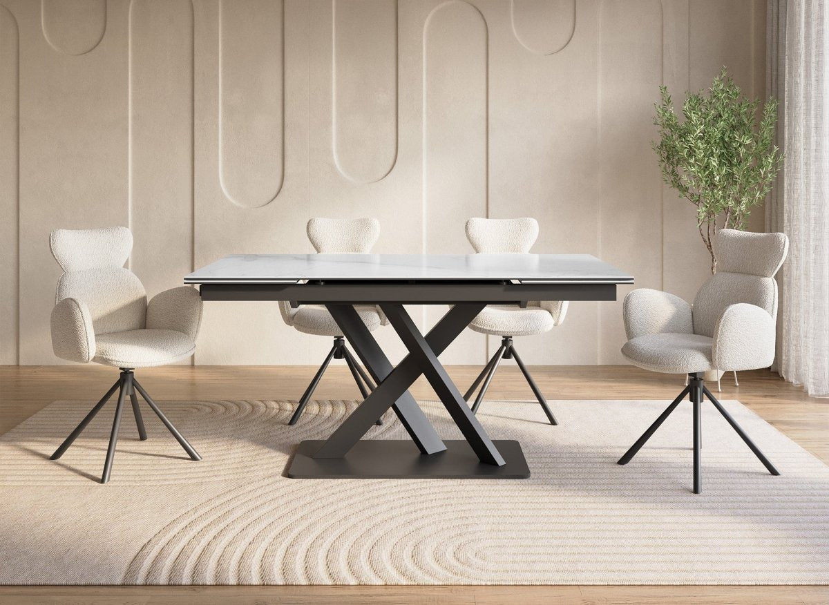 Table à manger extensible en céramique blanche 6 - 10 personnes ELEGANCE - DécoInParis