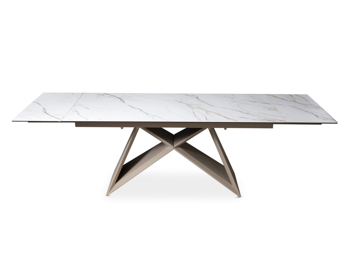 Mesa de comedor extensible GABRIEL con tablero de cerámica blanca para 10 personas
