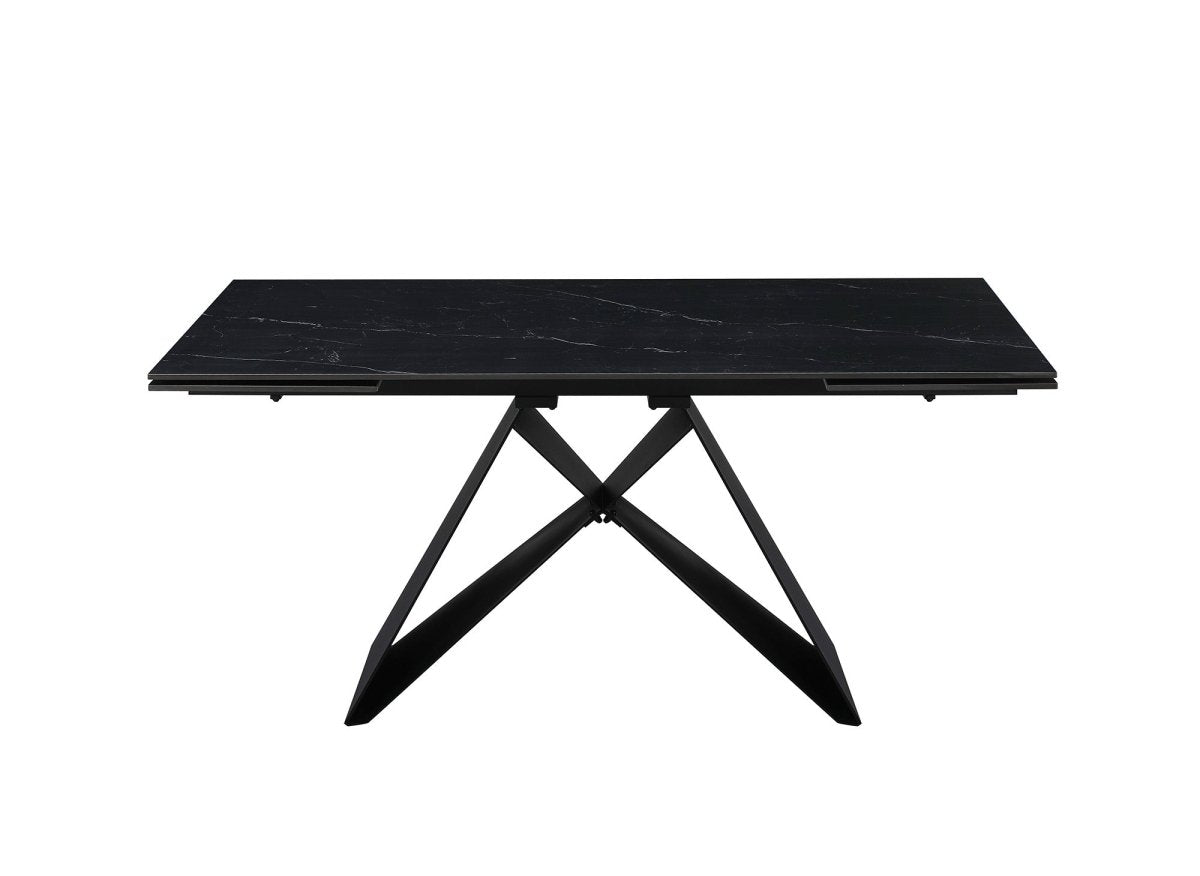 Table à manger extensible en métal noir avec plateau en céramique noir HELSINKI - DécoInParis