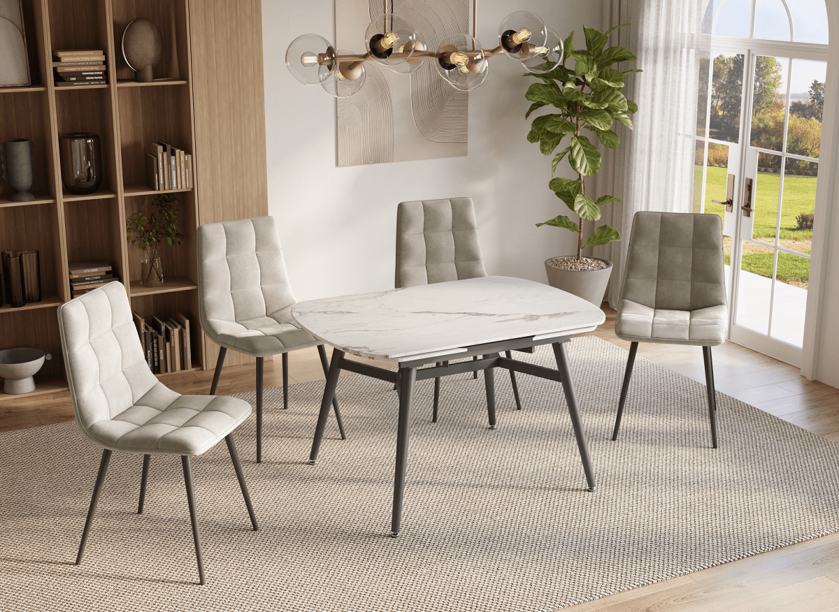 Table à manger rectangulaire extensible effet marbre JENA - DécoInParis