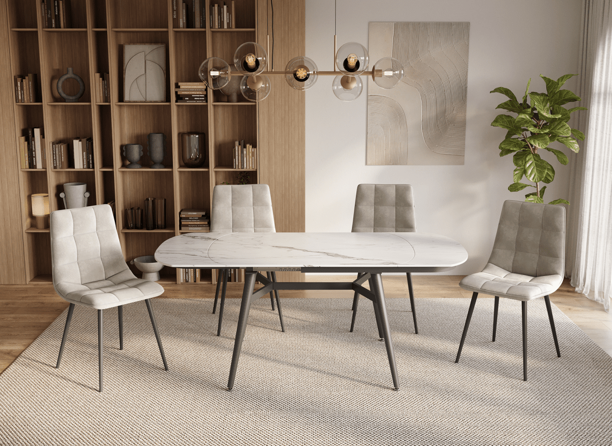 Table à manger rectangulaire extensible effet marbre JENA - DécoInParis