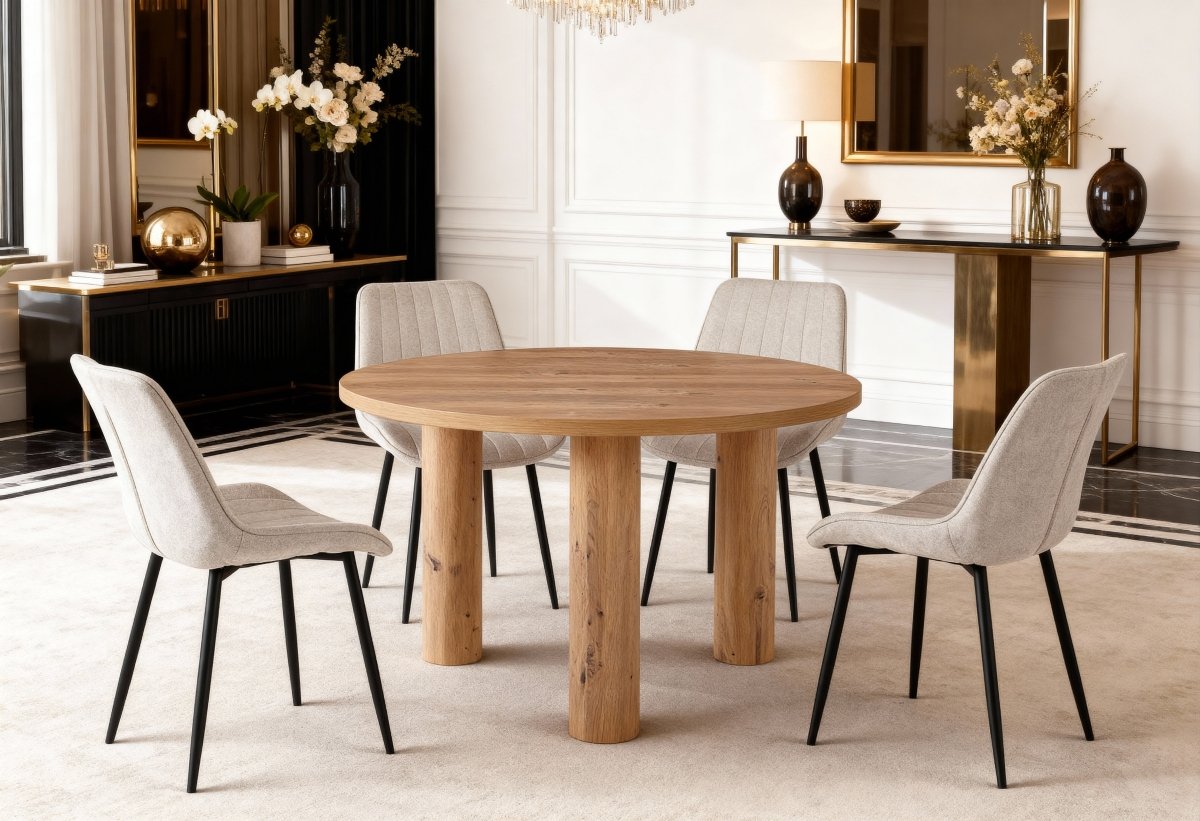 Table à manger ronde effet bois LORINA - DécoInParis