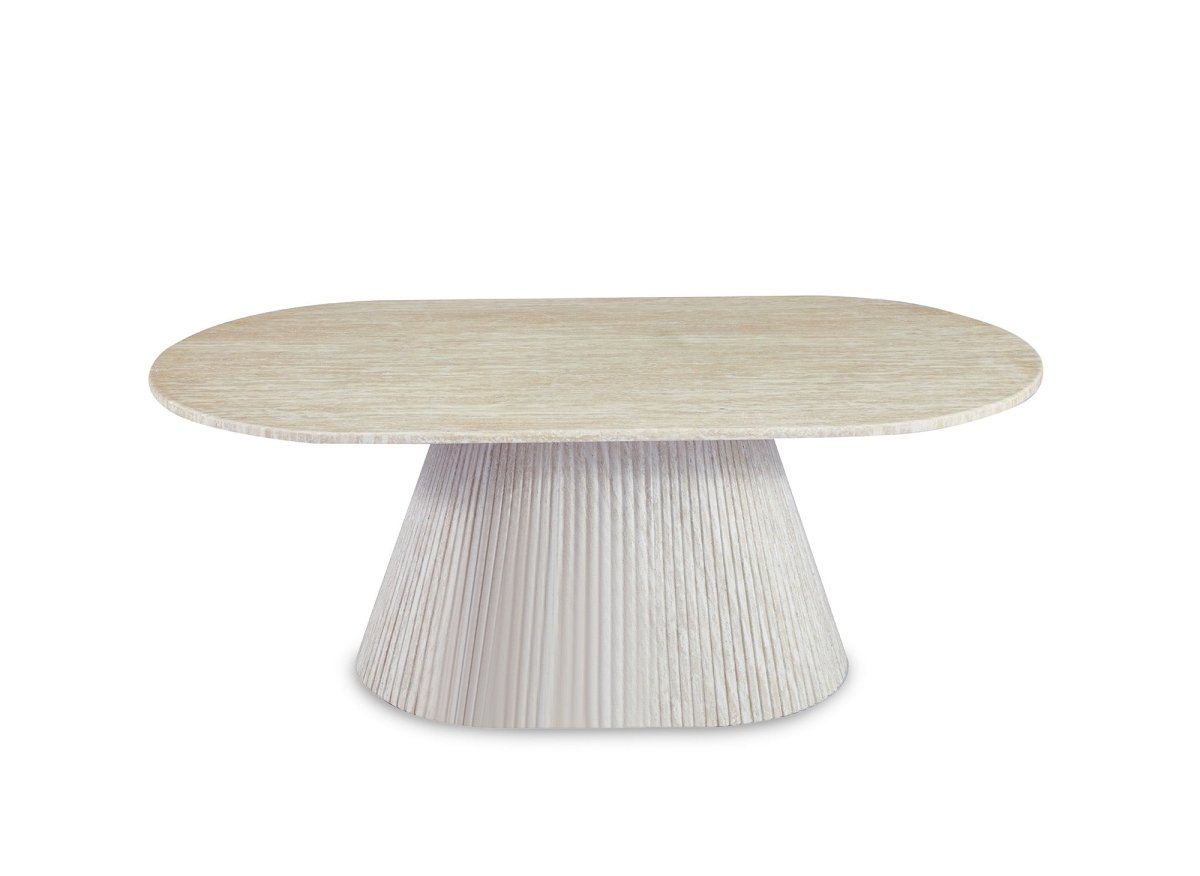 Table basse ovale en marbre composite beige TIANA - DécoInParis